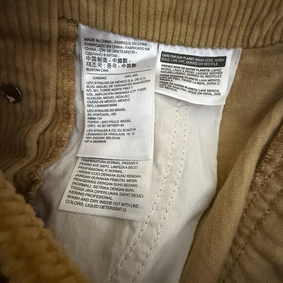 Levi's Premium Tan Corduroy Overalls Bib Dungarees Straight Leg L PC9 85315-0006 - Picture 4 of 7